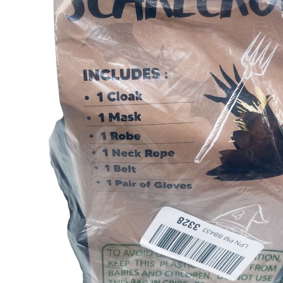 Child Scarecrow Costume M 8-10 Includes Cloak Mask Robe Neck Rope Belt Gloves - Picture 6 of 7